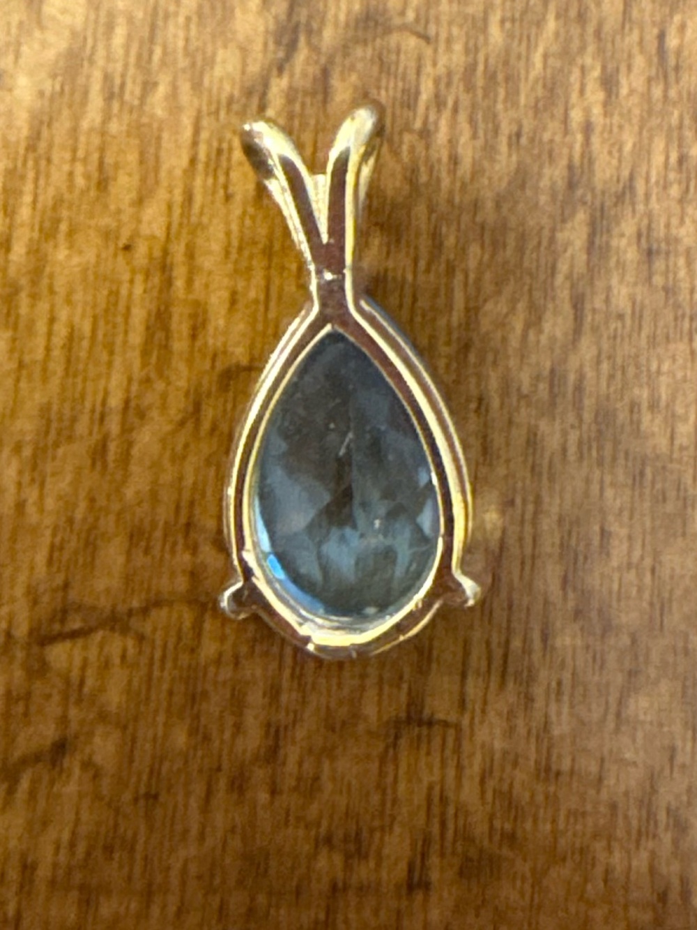 Gold Tone Blue Sapphire Teardrop Pendant Pear Cut Statement Necklace Charm - Picture 7 of 14